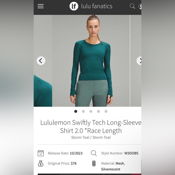 Lululemon Swiftly Tech Long Sleeve 2.0 Race Length in Storm Teal Women's Size 10 - Picture 1 of 5